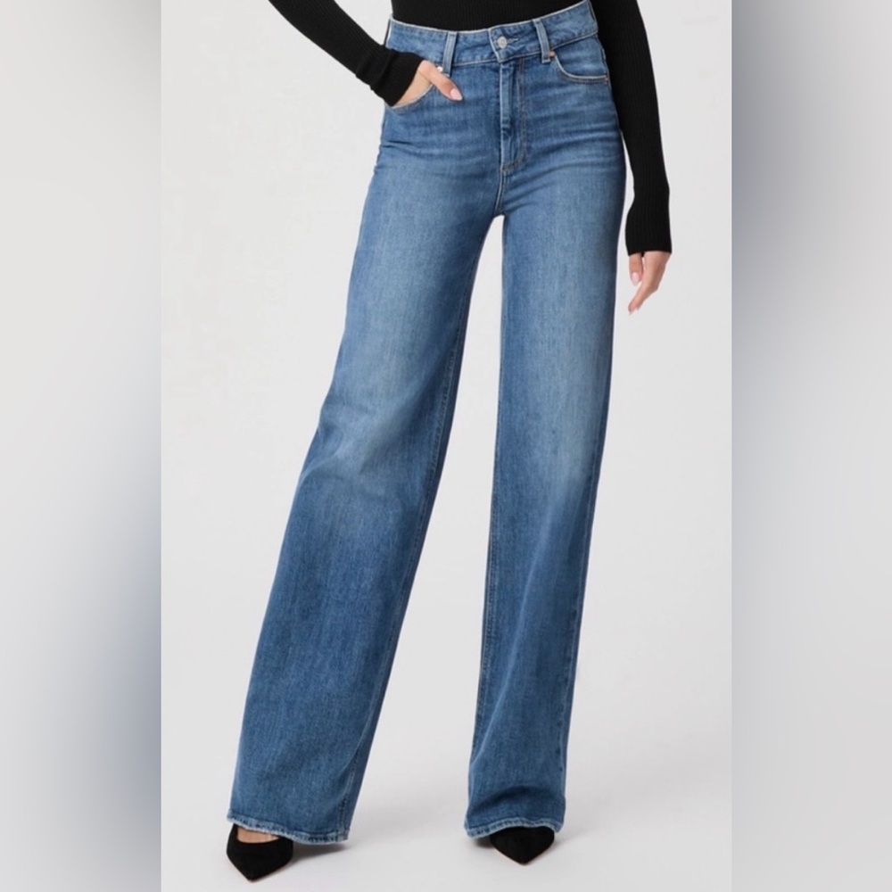 PAIGE Sasha Wide Leg High Rise Medium Wash Jeans SZ 31 X 29 Casual Comfortable